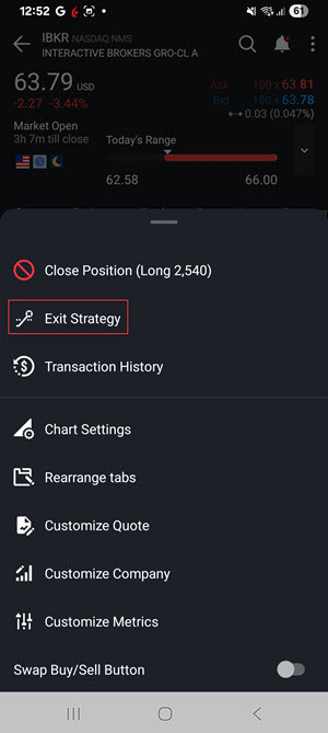 The exit strategy option on the Android Phone